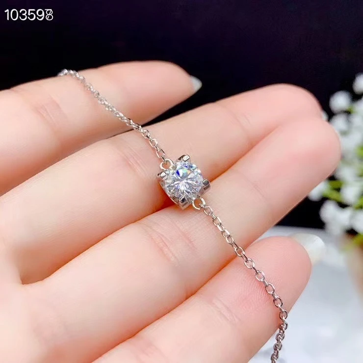 

1ct moissanite women Bracelet Round gem shiny better than diamond real 925 silver GRA certificate gifrl birthday gift