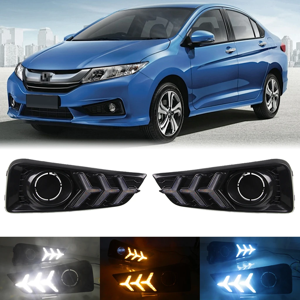 

3 Color LED DRL Day Light for Honda City 2014 2015 2016 Daytime Running Light 3Y Fog Lamp with Dynamic Sequential Turn Signal