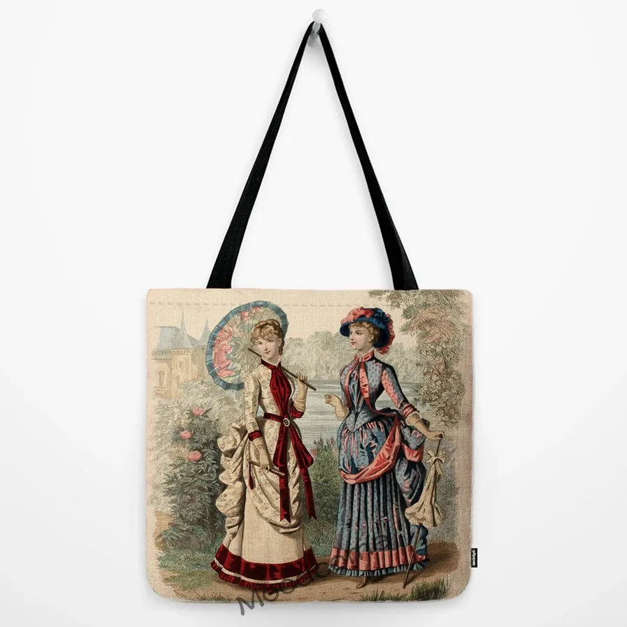 Vintage European Royal Court Elegant Lady Duchess Princess Victorian Era Art Style Woman Shoulder Bag Water Resistant Tote Bag