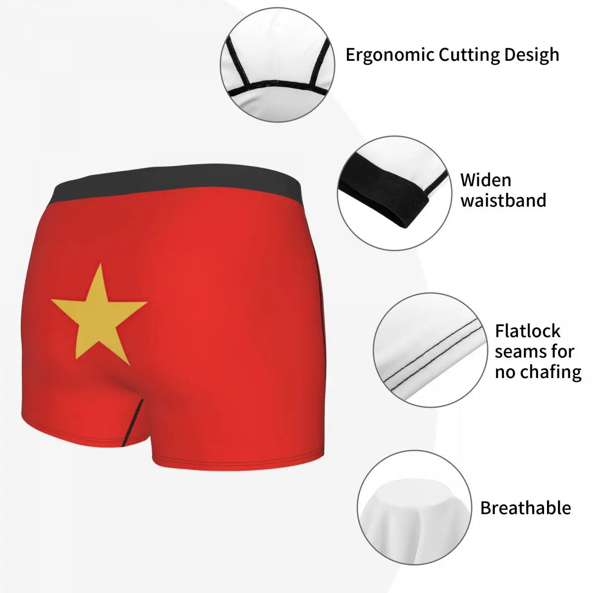 Bandeira do vietnã cuecas breathbale calcinha masculina cueca impressão shorts boxer briefs