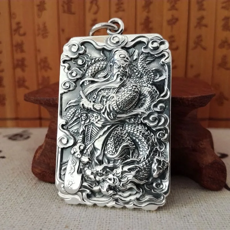 

Domineering Silver Plated Handmade Carving Guan Yu Pendant Necklace for Men Male Jewelry Accessories Amulet Necklace Gifts