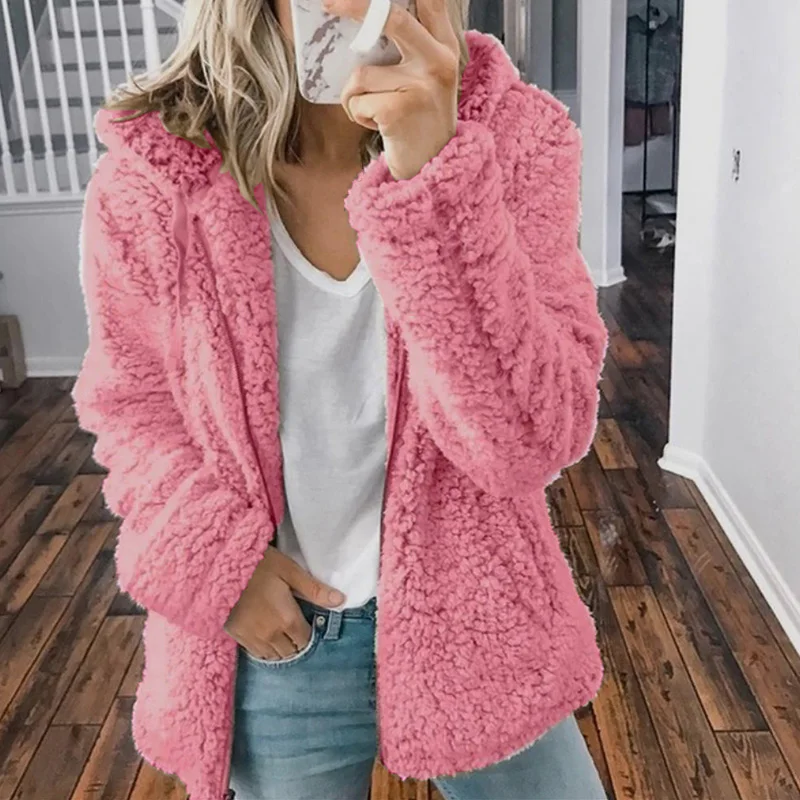 Elegant Solid Faux Fur Coat Women Autumn Winter Warm Soft Zipper Fur Jacket Female Plush Overcoat Casual Outerwear Plus Size