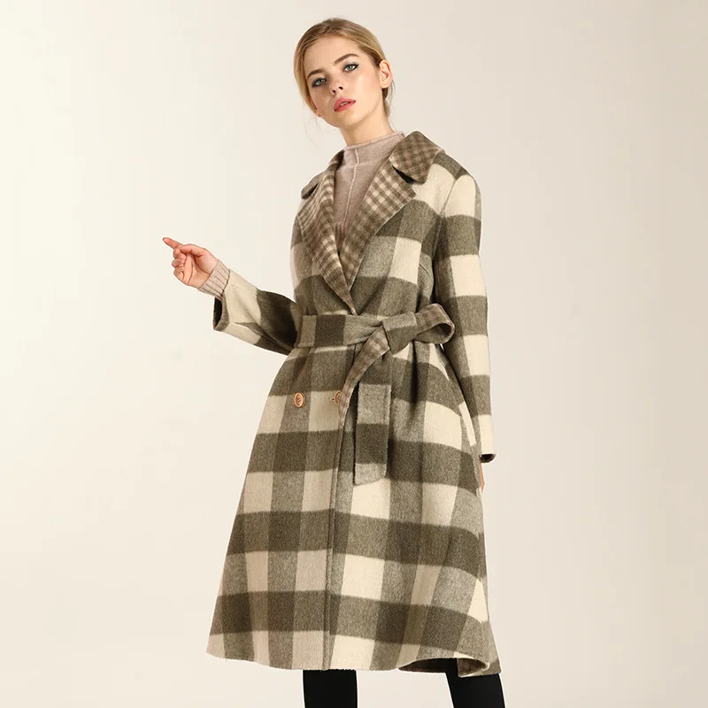 

Wool Coat Women Korean Vintage Plaid Coat Ladies Jackets Double Sided Long Jacket Abrigos Mujer Invierno 2020