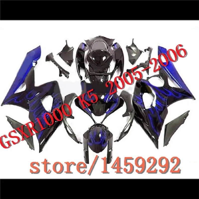 Custom  Injection mold custom fairing kit for SUZUKI K5 GSX-R 1000 05 06 ABS fairings GSXR1000 2005 2006  black blue flames fair