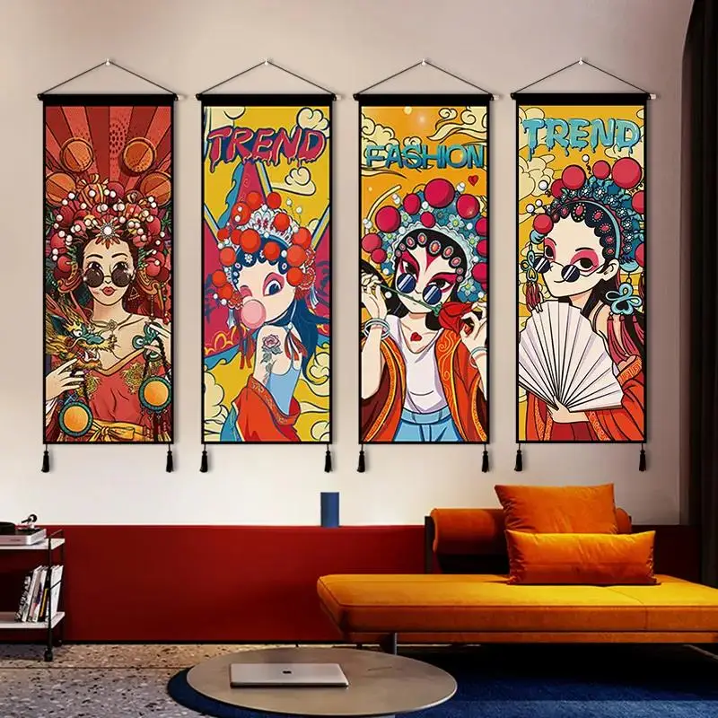 

Chinese Opera Characters Wall Art Canvas Paintings Anime Poster Home Decor Living Room Bedroom Scroll Hanging Paintings