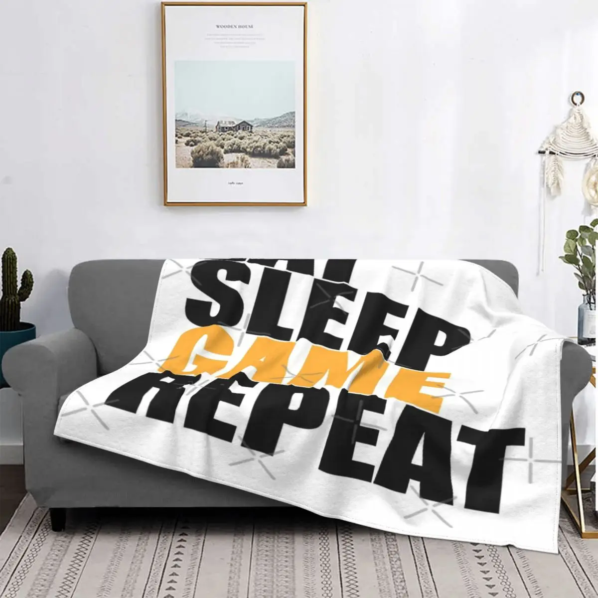 

Eat Sleep Game-manta a cuadros para cama, cubrecama a cuadros, funda de playa, manta de lana a cuadros en el sofá