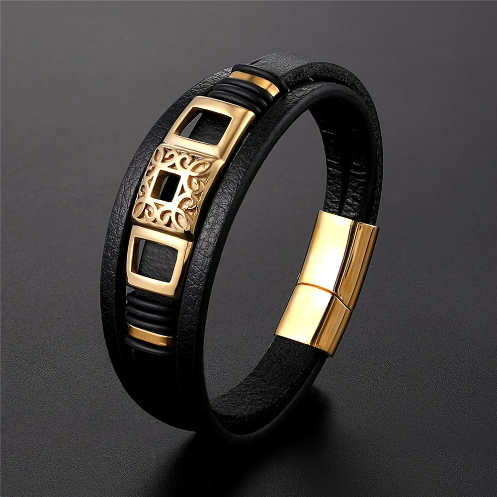 High Quality Luxury Accessories Bracelet Men\'s Fashion Gift Black Genuine Leather Bracelets DIY Combination Wild Handsome Gift