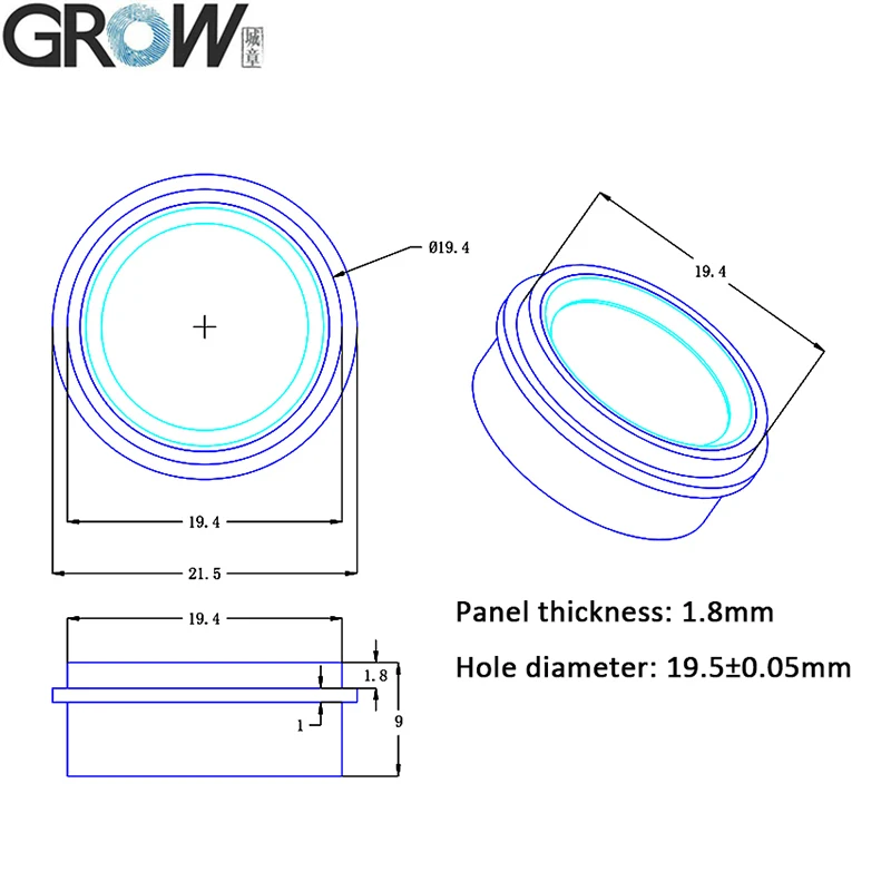 GROW R502-F RGB LED Waterproof Small DC3.3V Diameter 21.5mm SH1.0-6pin Capacitive Round LED Fingerprint Module Sensor Scanner