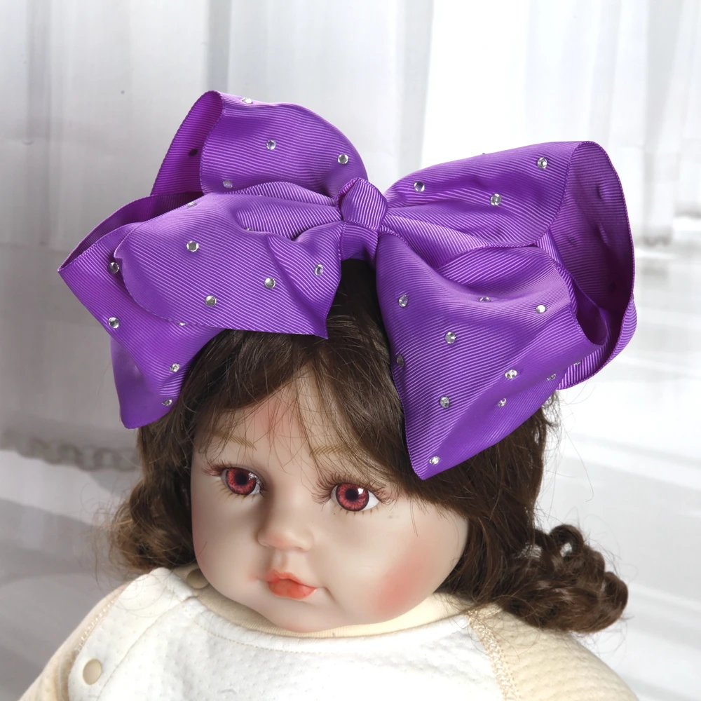 8 Zoll Große Haarschleifen für Babymädchen und Kinder, Weiche Schleifen mit Strass-Knoten, Haarbänder, Baby-Haaraccessoires, Kinder-Kopfschmuck – Detail 11