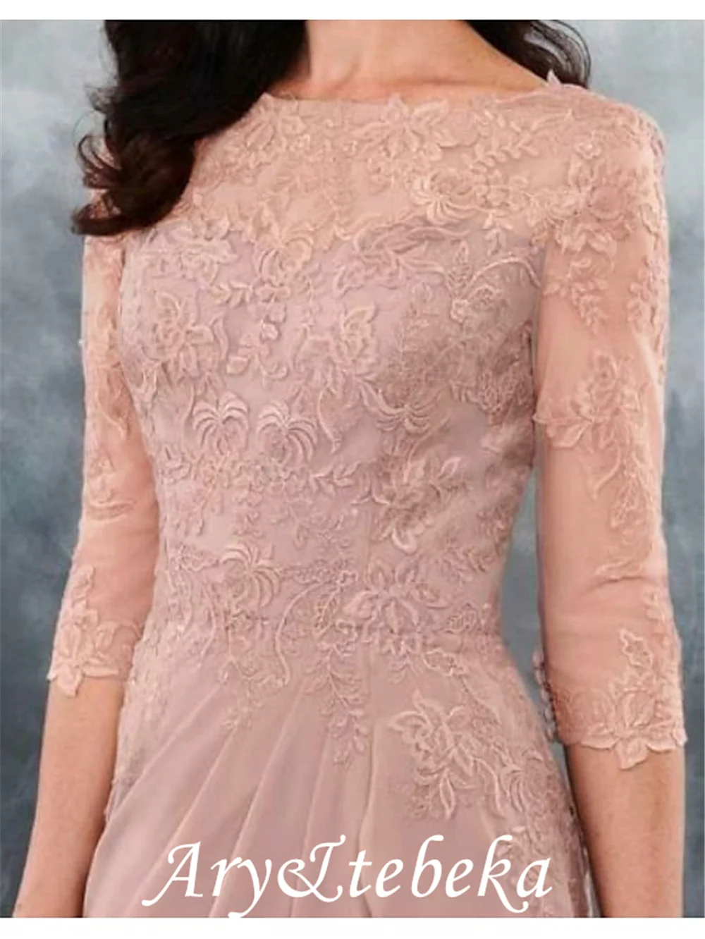 Mantel/Spalte Mutter der Braut Kleid Plus Größe Sexy Bateau Neck Bodenlangen Chiffon Spitze Halbe Hülse mit appliques 2021