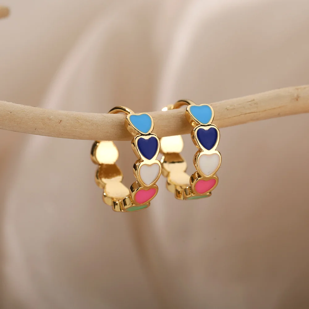 Colorful Heart Earrings For Women Stainless Steel Enamel Metal Heart Stud Earring Femme Party Valentine Boho Jewelry Gift 2025