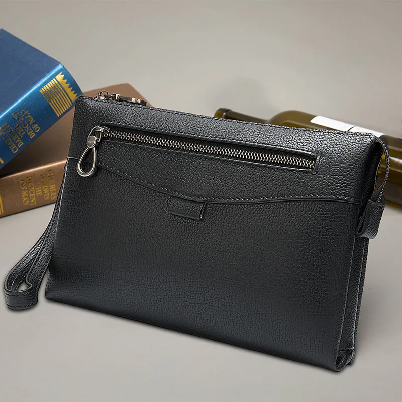 Luufan najwyższej klasy prawdziwej skóry męski portfel Fit 7.9 "iPad miękka skórzana torebka Zipper mężczyzna biznes sprzęgłowa torba czarny