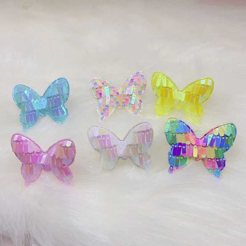 30Pcs/LOT 5*4.5CM Shiny Sequin Butterfly Padded Appliques For DIY Handmade Children Hair Clip Accessories And Hat Shoes Patches