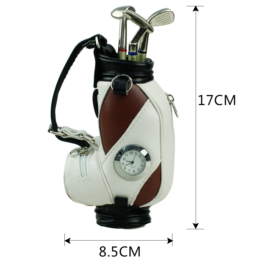 Golf Cart Trolley Bag Pen Holder With Clock Desk Decoration Supplies Gift