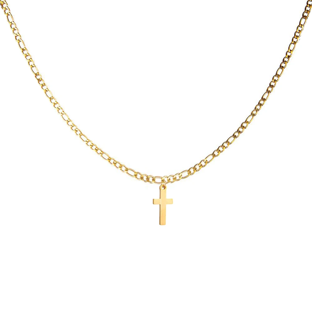 MinaMaMa 2025 Stainless Steel Figaro Chain Cross Pendant Necklaces For Women Men Catholic Fashion Jewelry Gifts