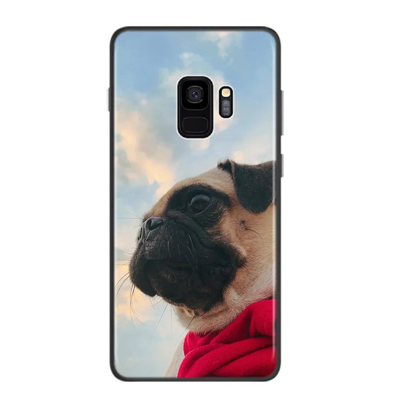 Animal Cute Pug Dog For Samsung Galaxy S24 S23 S22 S21 S20 FE Ultra S10 S10E Lite 5G S9 S8 S7 S6 Edge Plus Black Soft Phone Case
