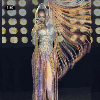 Cristalli luccicanti Tuta Sexy Lungo Multi colore della Napp...