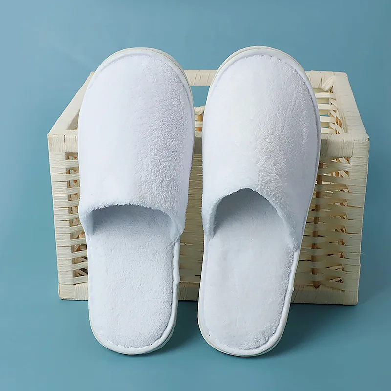 White Cotton Slippers Men Women Hotel Disposable Slides Home Travel Sandals Hospitality Footwear One Size on Sale