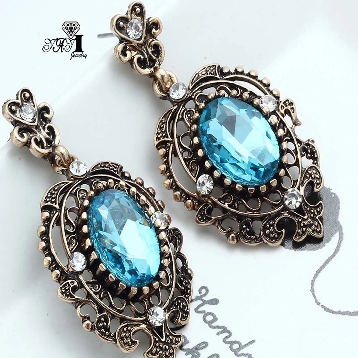 YaYi Jewelry Fashion Colorfull Glass Crystal Rhinestone Dangle Crystal Women Ancient Silver Color Wear Ear Band Tassel Earrings