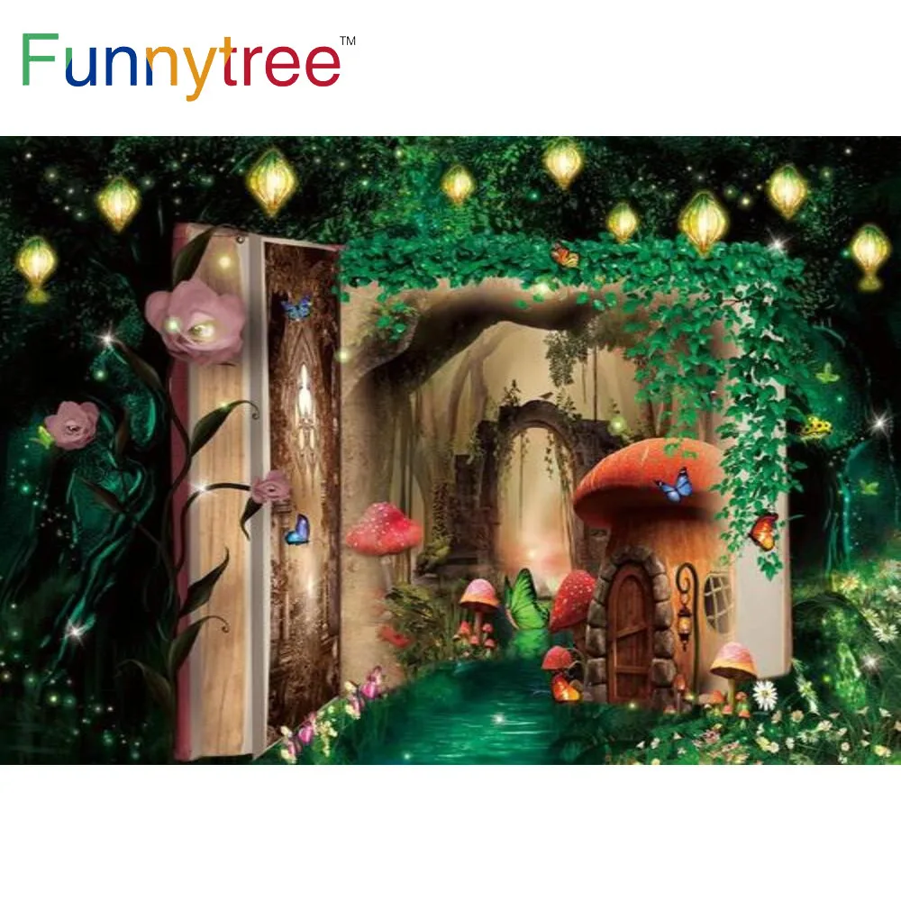 Funnytree Spring Fairytale Enchanted Forest Backdrop Garden Kids Dreamy Princess Birthday Party Photography Decor Backgrounds