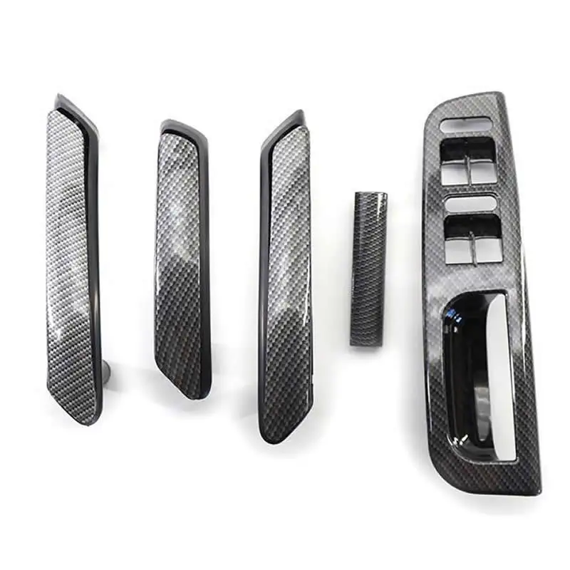 Car Driver Door Window Switch Bezel + Interior Door Pull Handles Set for VW PASSAT B5 1998-2005 4-Door LHD Carbon Fiber Texture