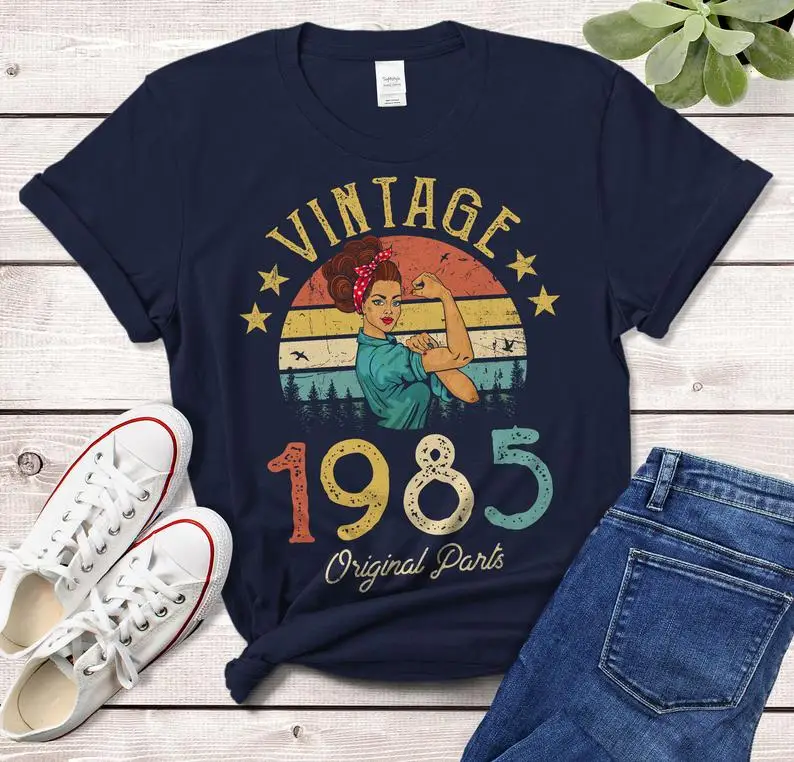 Retro 1985 T-shirt 36th birthday gift color pattern 100% cotton short-sleeved upper-foot T-shirt XL O-neck unisex aesthetic