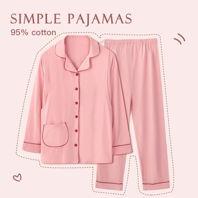 Thick Pure Cotton Pajamas for Women, Sleepwear, Loose, Comfortable, Warm, Long Sleeve, Home, Spring / Fall / Winter Collection