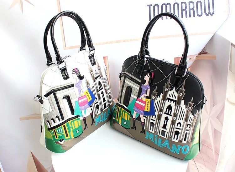 Cartoon Embroidery Women Shell Purses and Handbags Fashion Designer Ladies Shoulder Bags High Quality Female Totes Top Handle