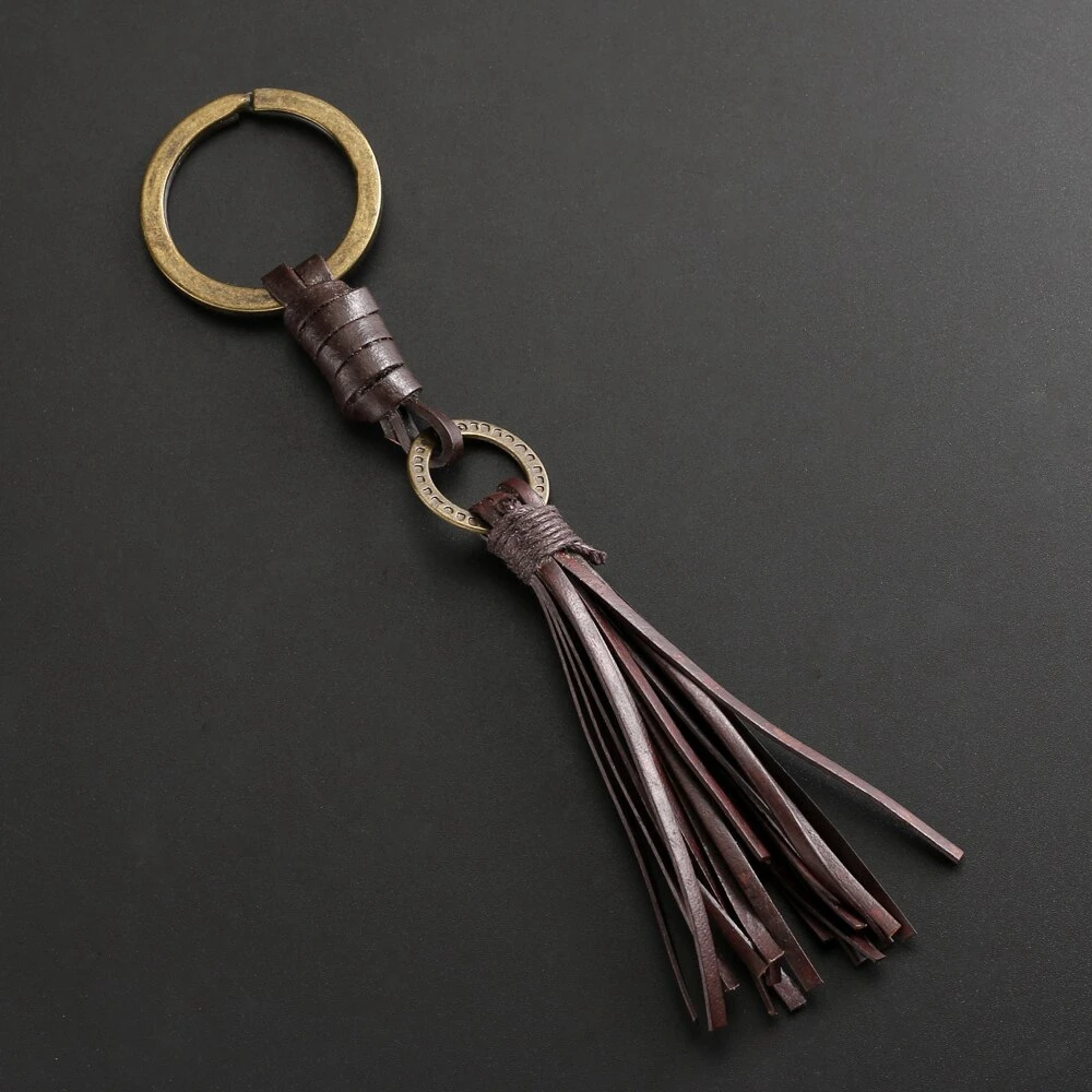 2024 Trend Jewelry Vintage Handwork Weave Tassel Leather Keychain Personalized Jewelry Brown Key Chain Men Accessories Jewelry