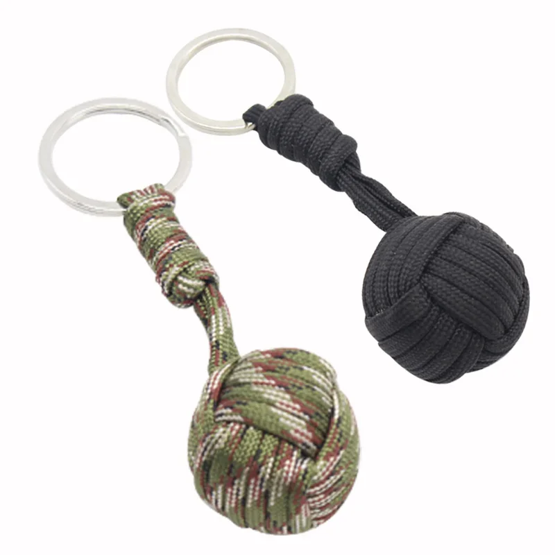 40pcs/lot Weaving Umbrella Rope Steel Ball Keychains Self Defense Survival Emergency Parachute Cord Knot Outdoor EDC Paracord