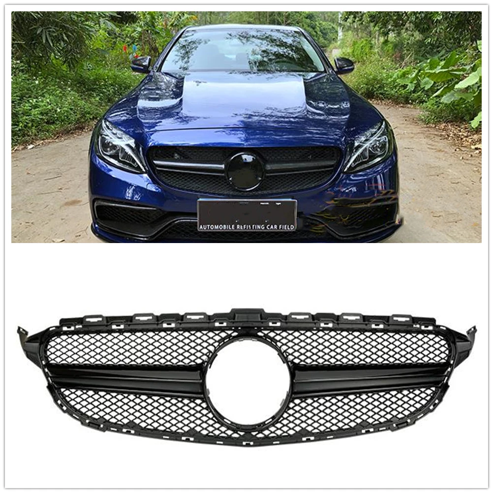 AMG Style Front Grille Grill For Mercedes Benz W205 C Class 2019-2021 C200 C250 C300 C43 Silver/Black Car Upper Bumper Hood Mesh