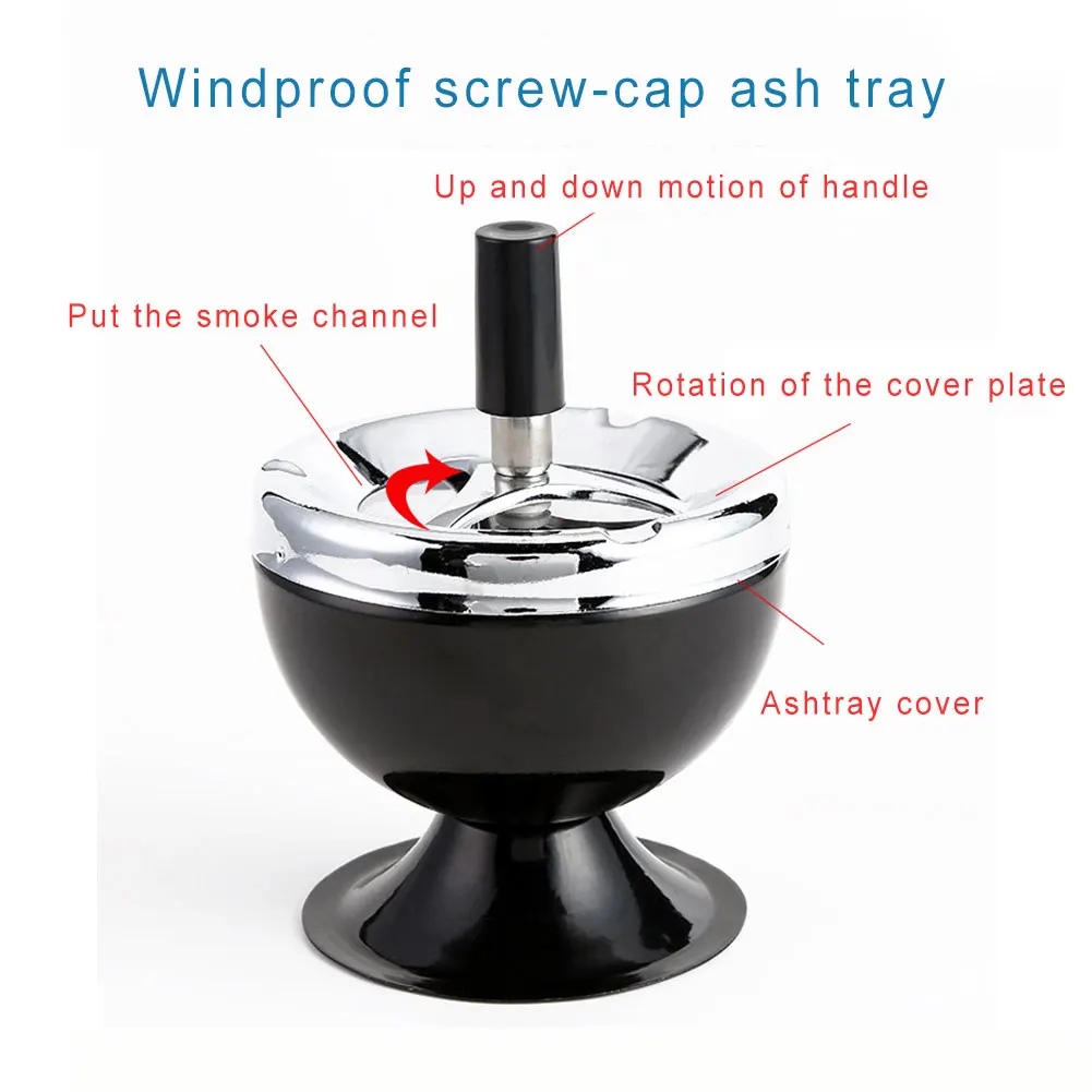 Stainless Steel Windproof Ashtray Round Push Down Cigarettes Ashtray with Rotating Lid Spinning Tray Home Office Ashtrays