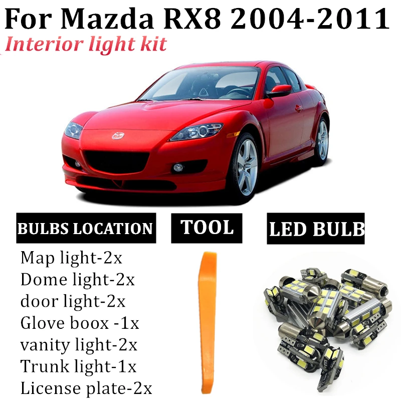 14x LED Lamp Car Bulbs Interior Package Kit For Mazda RX-8 RX8 accessories 2004-2011 Map Dome Trunk Door Light