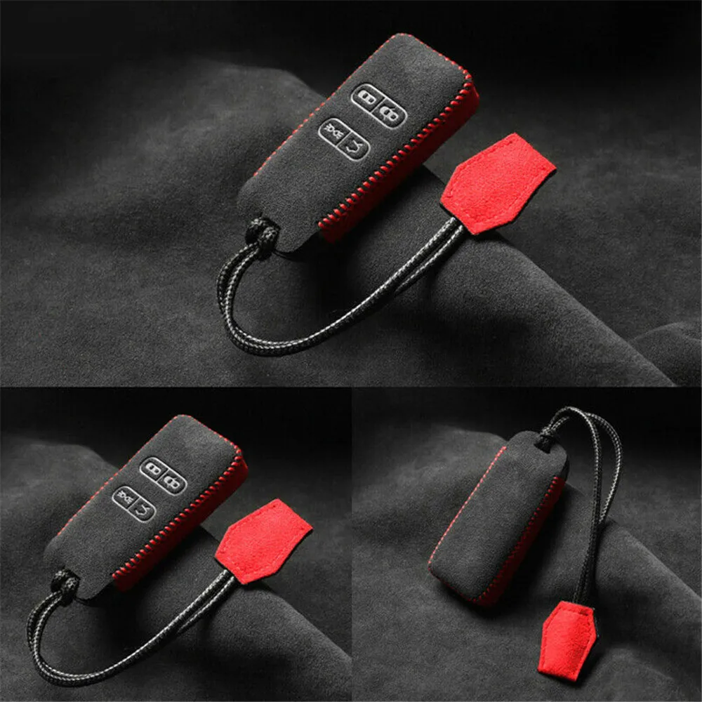 4 Button Suede Leather Car Remote Key Bag Case Cover Fob Shell Holder with Keychain For Aston Martin DB9 Smart Key Accessories