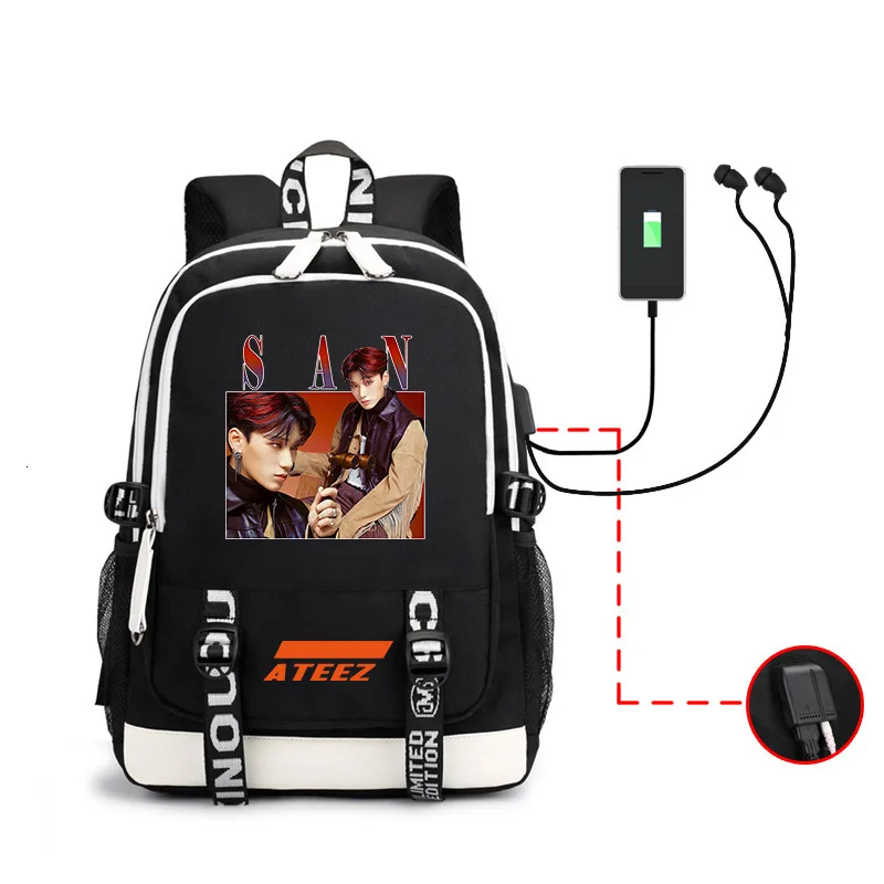 Fashion Unisex Men And Women Backpack With Usb Headset Line Computer Package Customized Student  Boys Girls Printing Bag