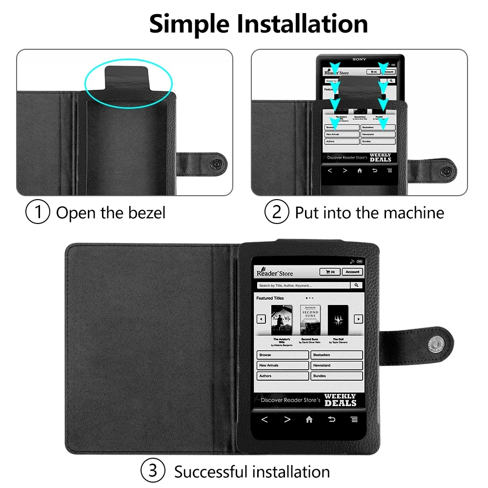 Ereader Funda Case for Sony Ebook PRS-T2 Magnetic Closure Leather Protective Shell Skin Cover for Sony PRS T2