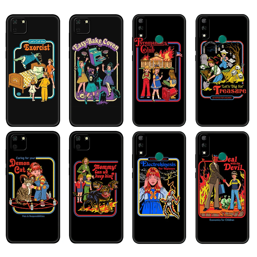 Black tpu Case For Huawei Y9S Y6S Y8S Y5P Y7P Y8P Case For Huawei Y5 lite Prime Y6 Cover Funny Halloween Let's Summon Demons