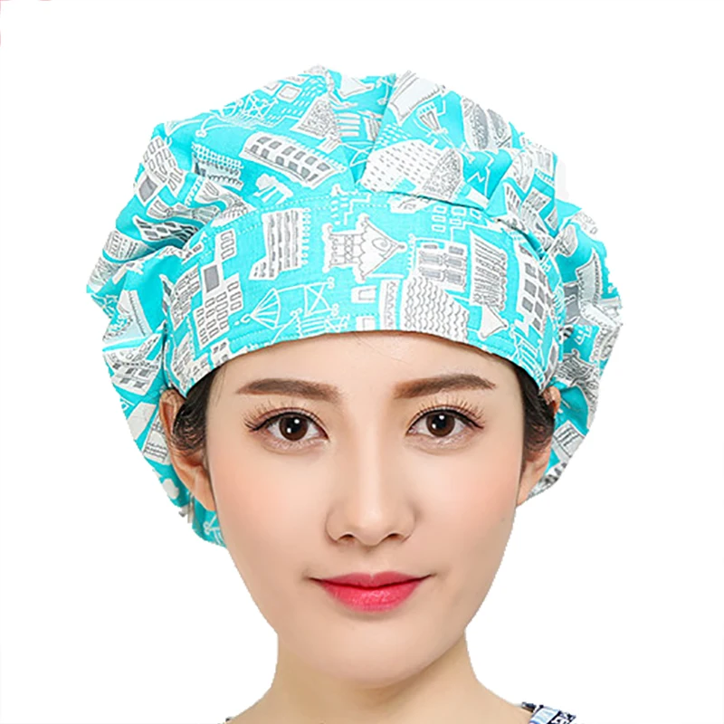 Scrub Hats Printed Cotton Caps Cuffia Chirurgica Donna Adjustable Hats