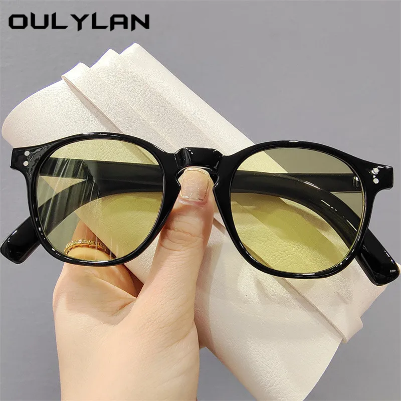 Oulylan Classic Round Sunglasses Men Personalized Retro Small Frame Sunglasses Male Vinatge Brand Yellow Black Eyewear UV400