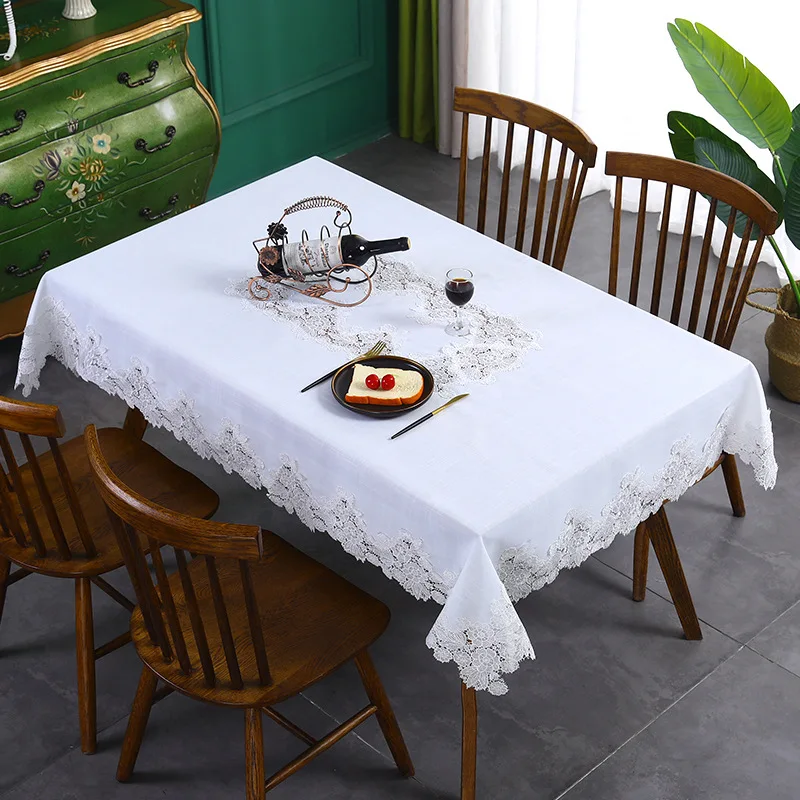 

White Lace Tablecloth Modern Simple Tablecloth Household Decoration Tea Table Cloth Square Tablecloth Furniture Dustproof Cloth