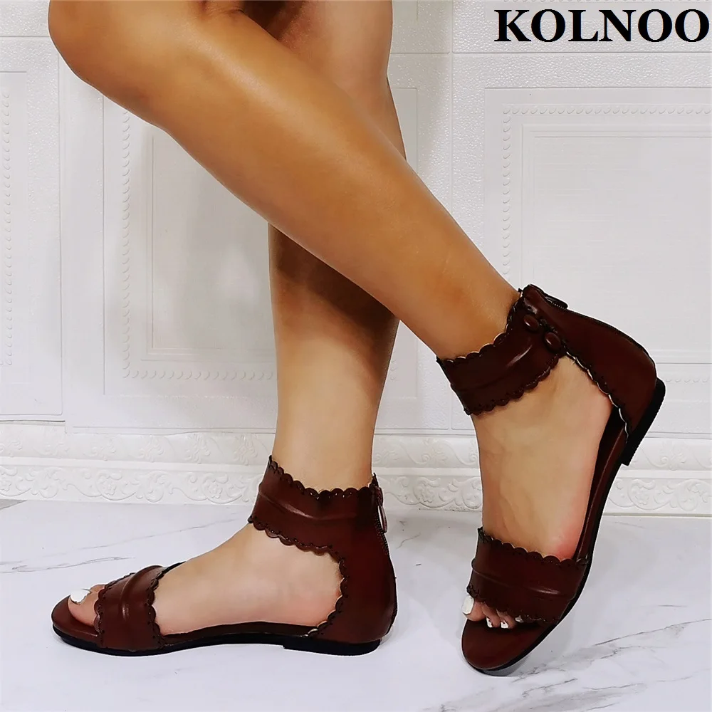 

Kolnoo Simple Style Handmade Womens Flats Sandals Back To School Daily Wear Summer Shoes Large Size 35-47 Fashion Party Shoes