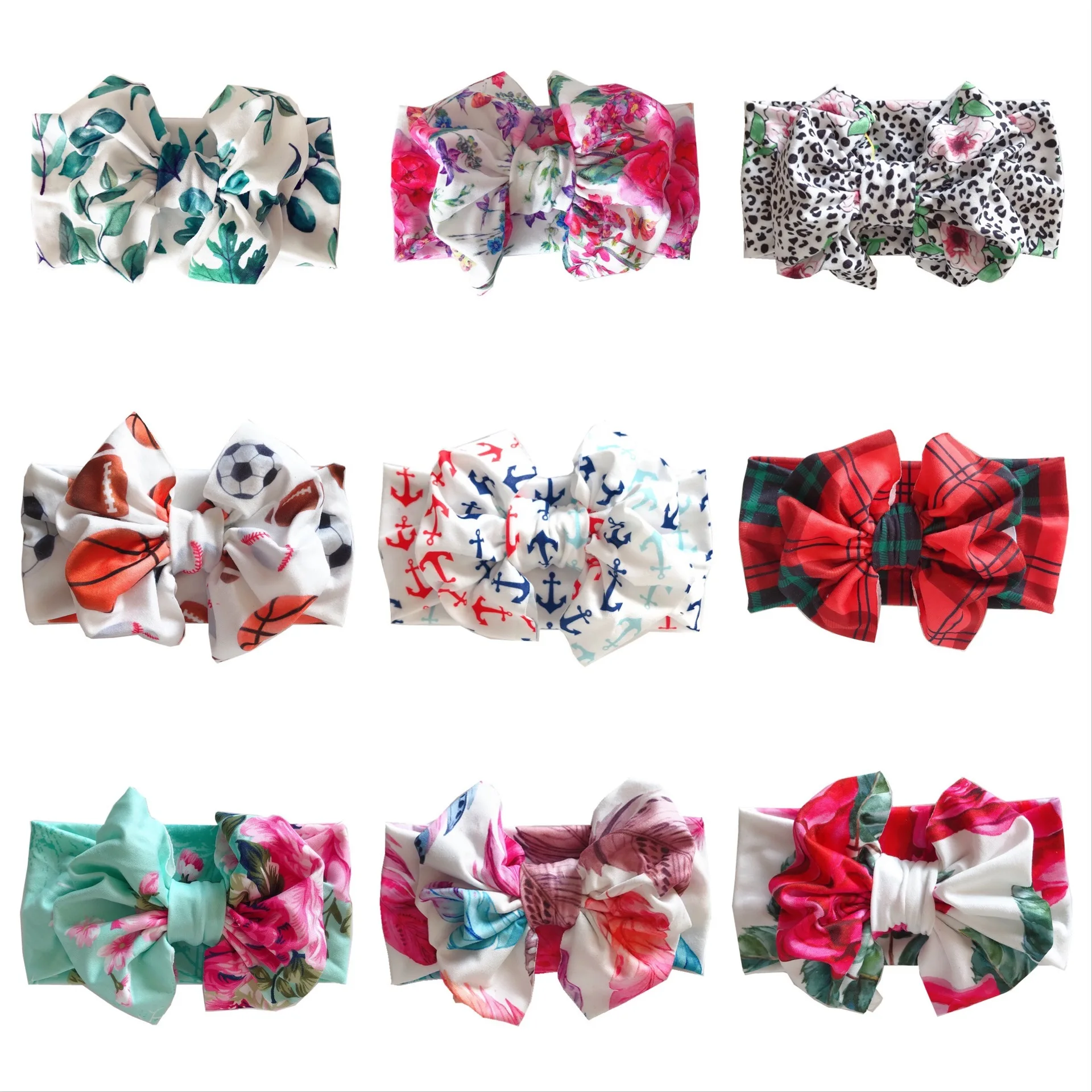 

10 Pcs Baby Girls Boys Bows Headbands Large Bow Knotted Headband Children Printed Flower Hair Accessories Headwrap