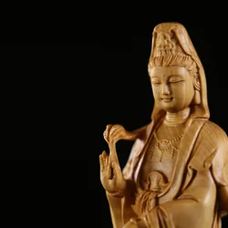 Handcrafted Wooden Standing Dragon Guan Yin Bodhisattva Statue Figurine Sculpture Ornament Feng Shui Spiritual Home Temple Decor