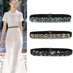 Fashion Rhinestone Elastic Belt Women Dresses Full Crystal Gem Black Female Waist Belt dress Dress Accessories waist seal Belts