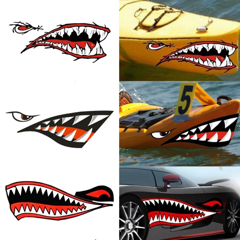 2pcs Car Stickers 3D Shark Teeth Mouth Funny Decal Car-covers Kayak Canoe Dinghy Boat Stickers Decoration