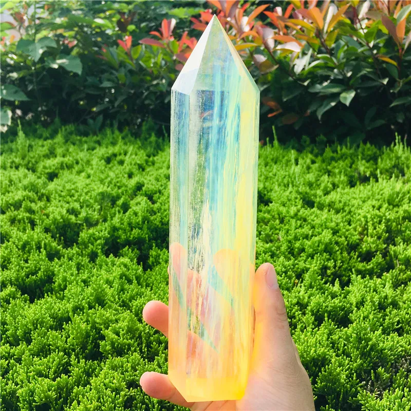 20cm big size Smelting stone yellow clear quartz stones and crystals obelisk wand pointhealing home&office decor provide energy