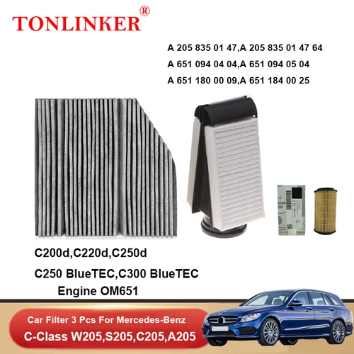 Imagen 2 del producto TONLINKER-filtro de aire de cabina para Mercedes Benz Clase C, conjunto de aceite para W205, S205, C180, C200, C250, C250d, C300, C350e, C450, C43, C63AMG