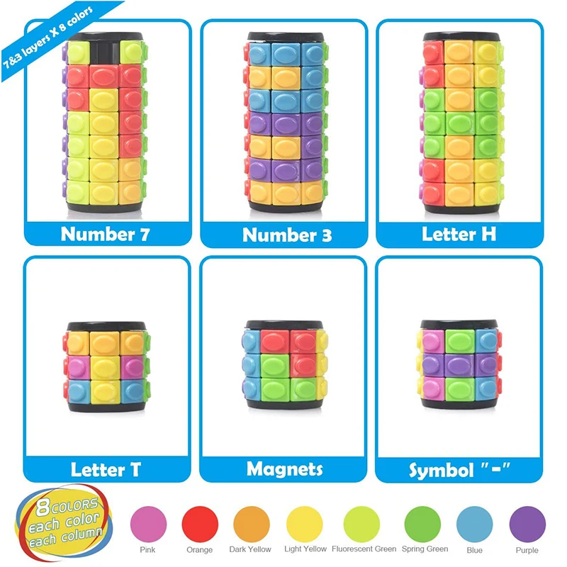 Rotate Slide Puzzle 3D Magic Cube Pattern Blocks Fidget Toy Rainbow Cylinder 5 Layers Educational IQ Game for Adult Kid Child