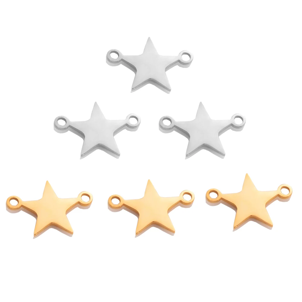 10pcs/lot Star Charm Connectors For Jewelry Making Findings Stainless Steel DIY Necklace Bracelet Both Sides Polished