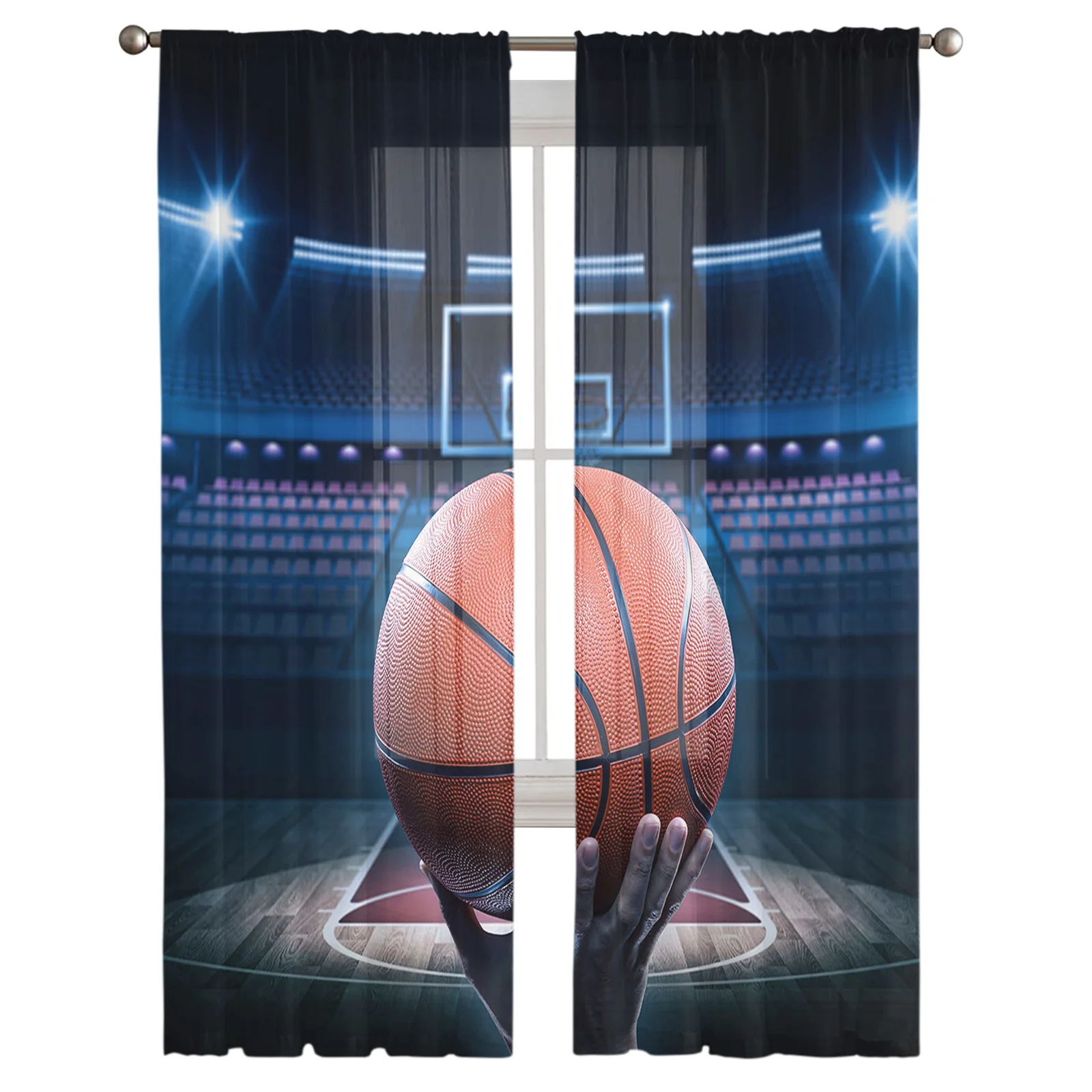 Basketball Court Playground Sheer Curtains for Living Room Bedroom Kitchen Chiffon Tulle Curtains Home Hotel Coffee Decor